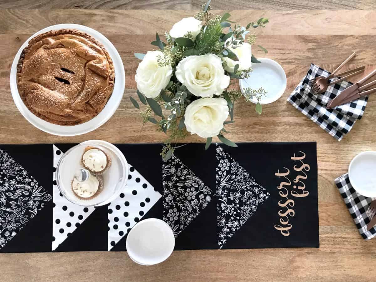 black and white flying geese table runner