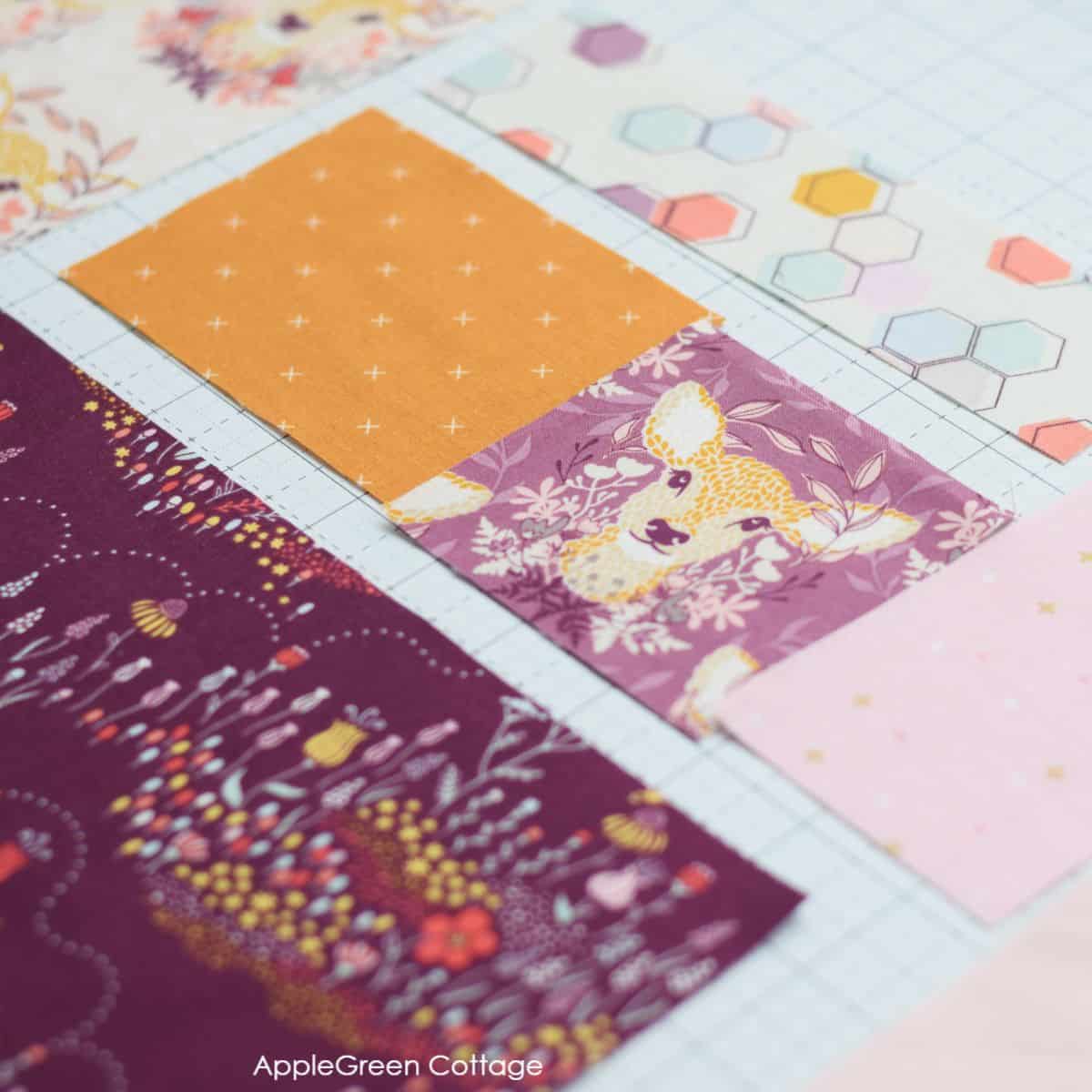 cut pieces of quilting cotton to create a quilt block