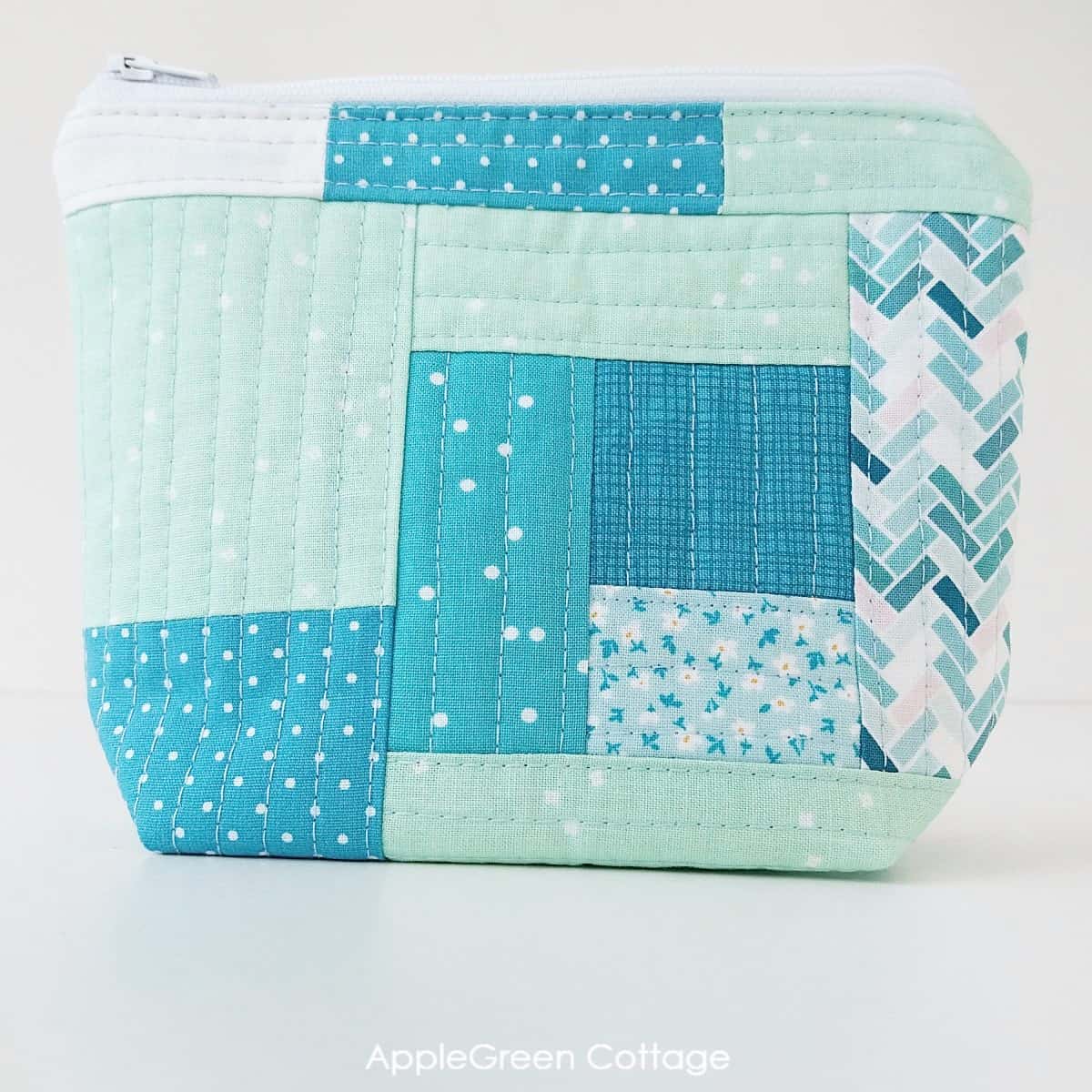 a quilted as you go zipper pouch