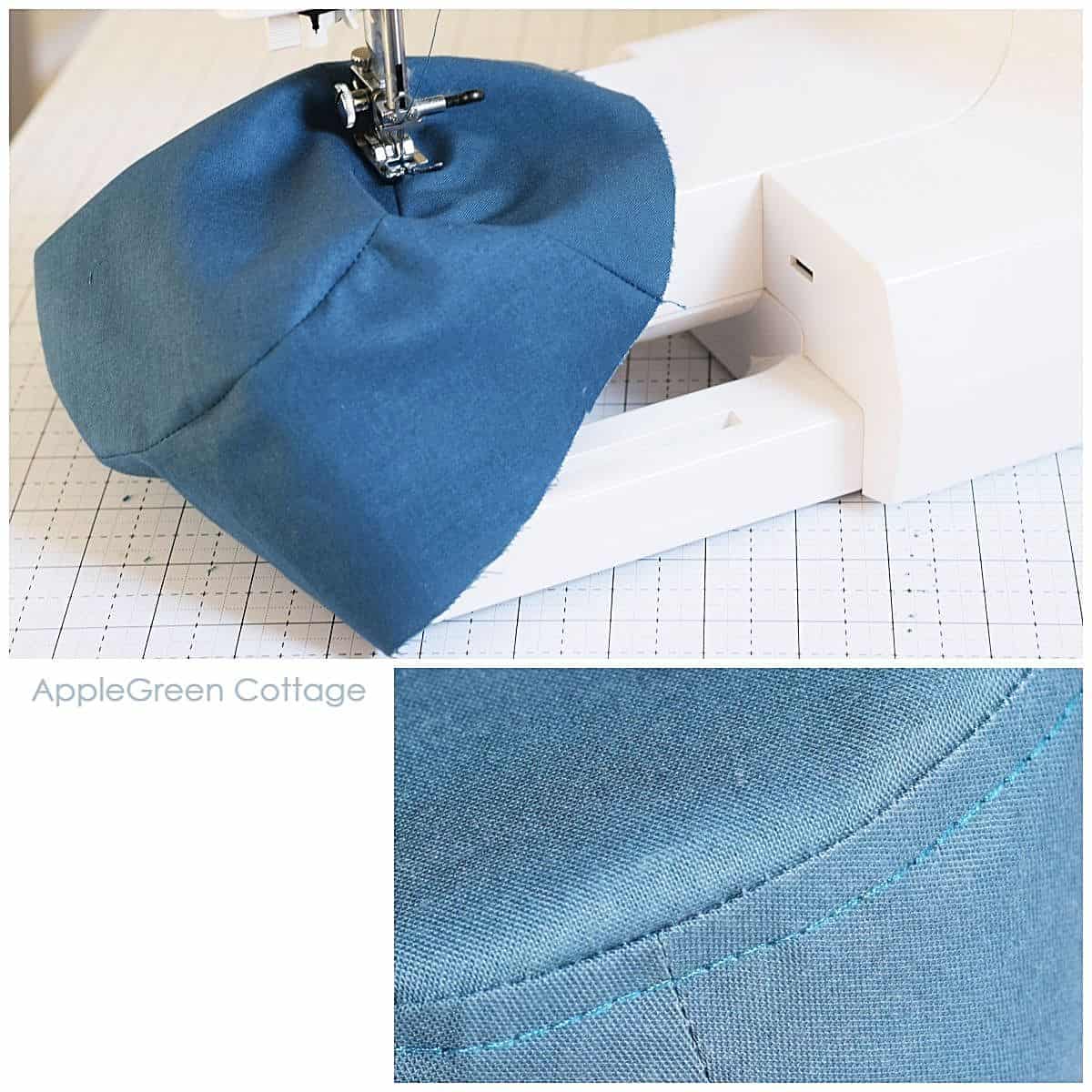topstitched bucket hat with topstitching seams visible on the crown  