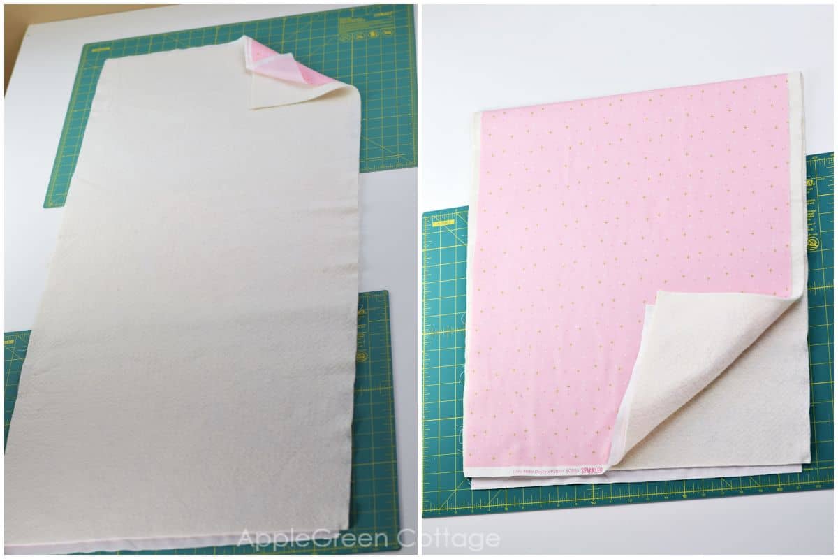 pink backing and white batting for the back of a quilted table runner