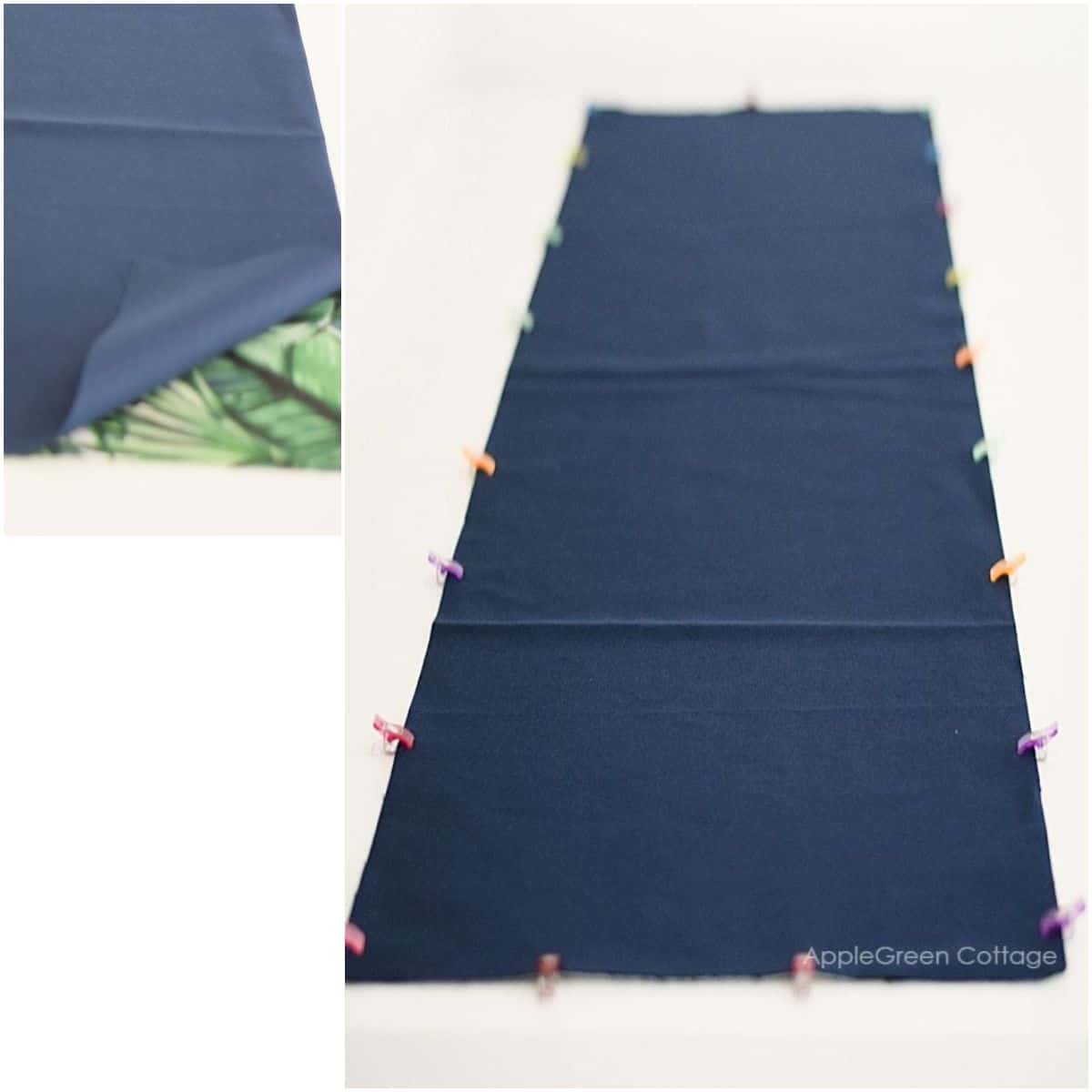 two fabric layers pinned together to be sewn