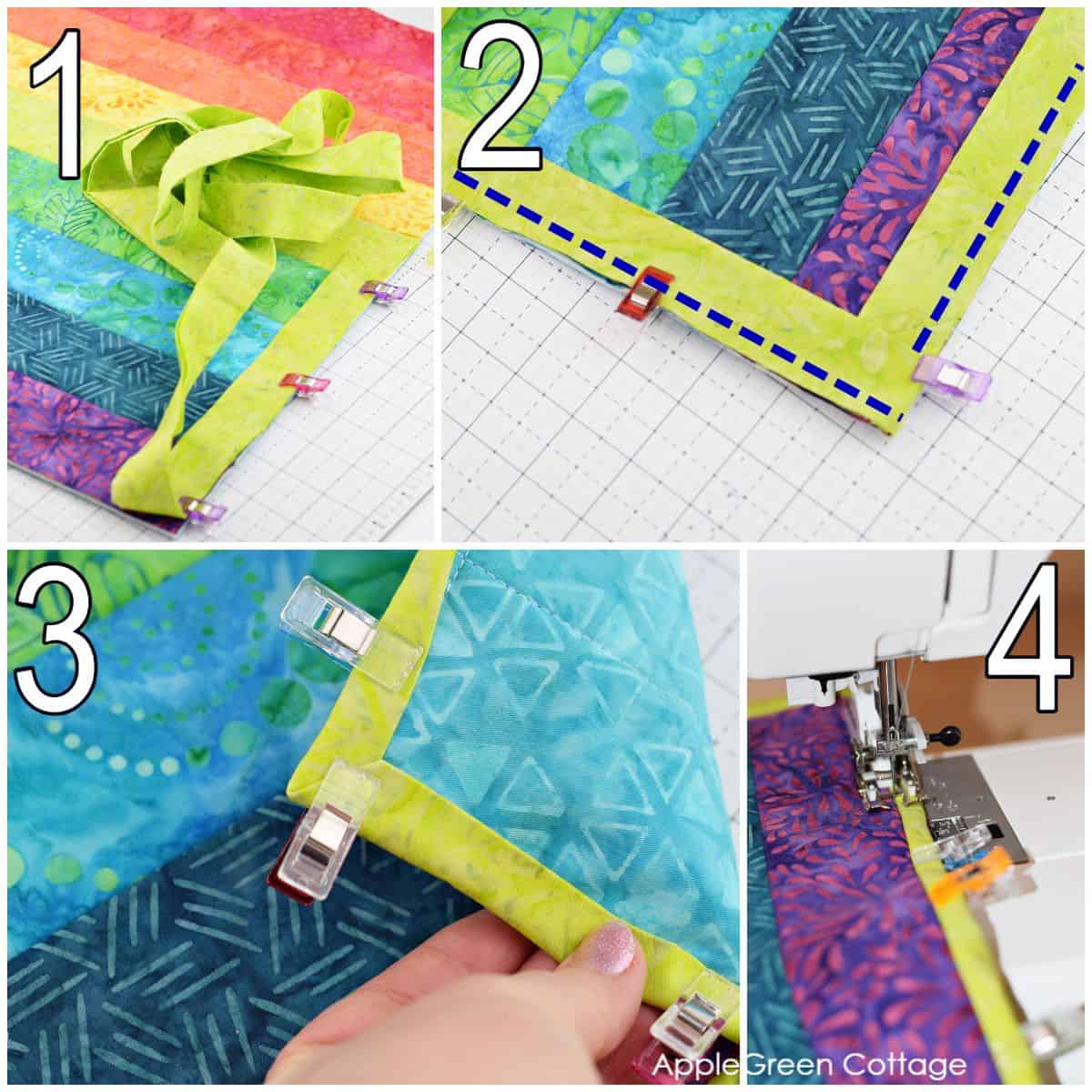 images showing how to attach binding to the quilted placemat