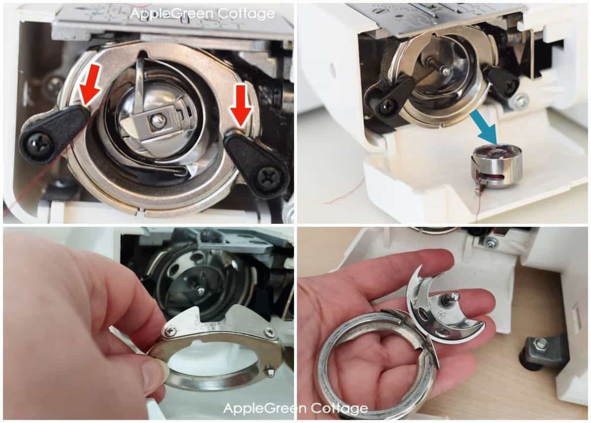 steps to remove the vertical bobbin case from the shuttle hook