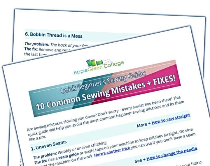part of a printable quick fix guide for beginner sewing machine issues - solved