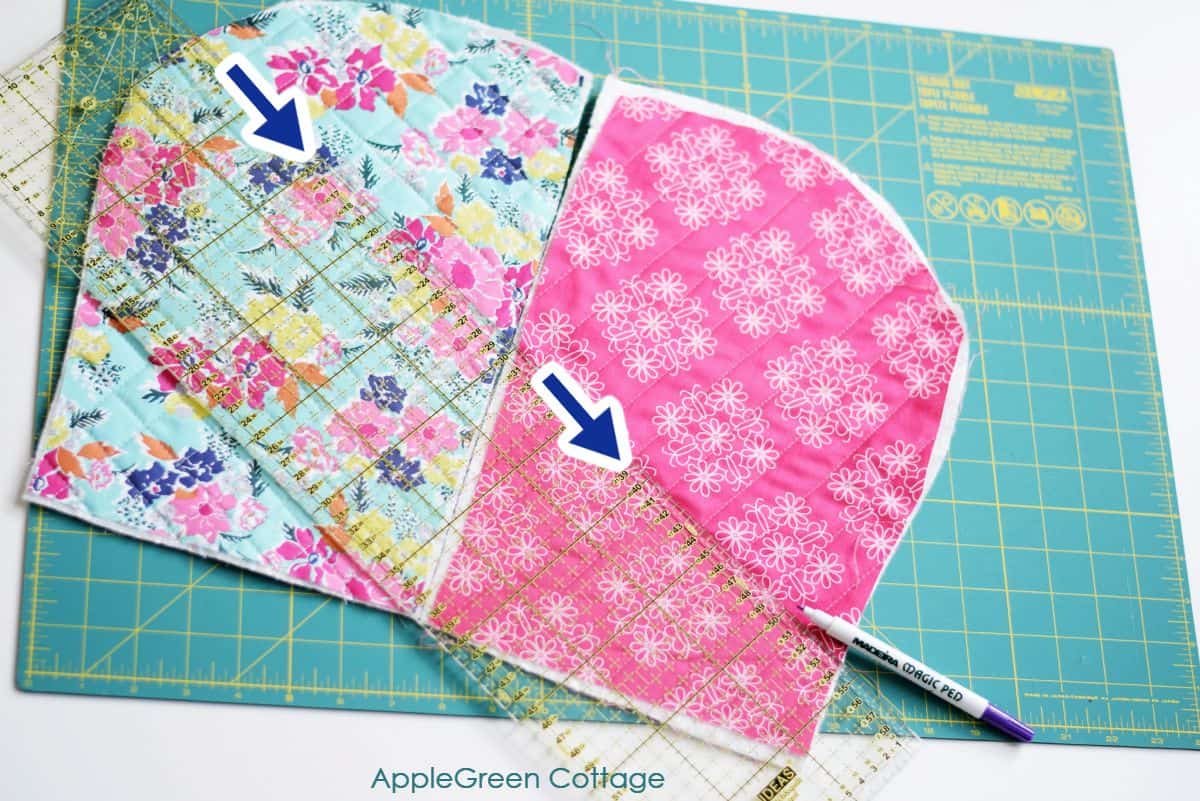 two fabric panels quilted in the same direction