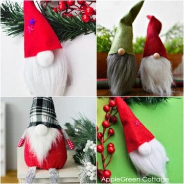 diy christmas gnomes in red, white and green colors