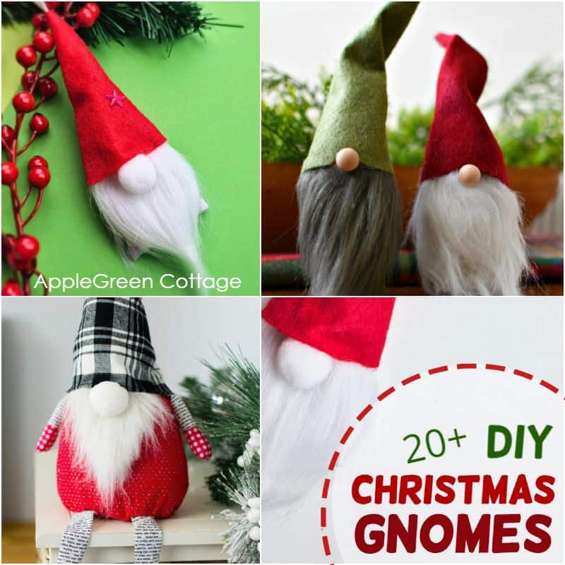 diy christmas gnomes in red, white and green colors