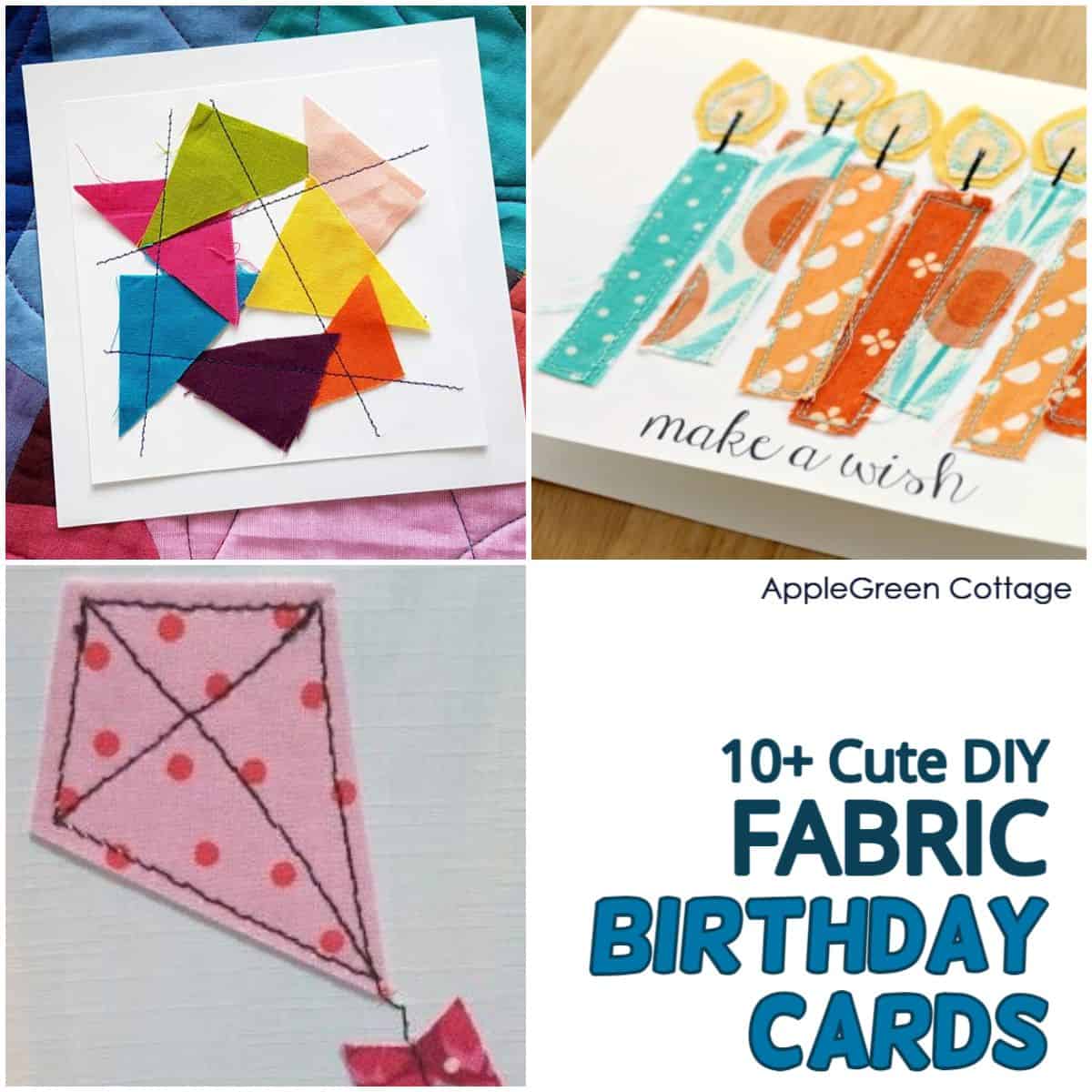 finished fabric and paper diy birthday cards in vivid colors and various shapes