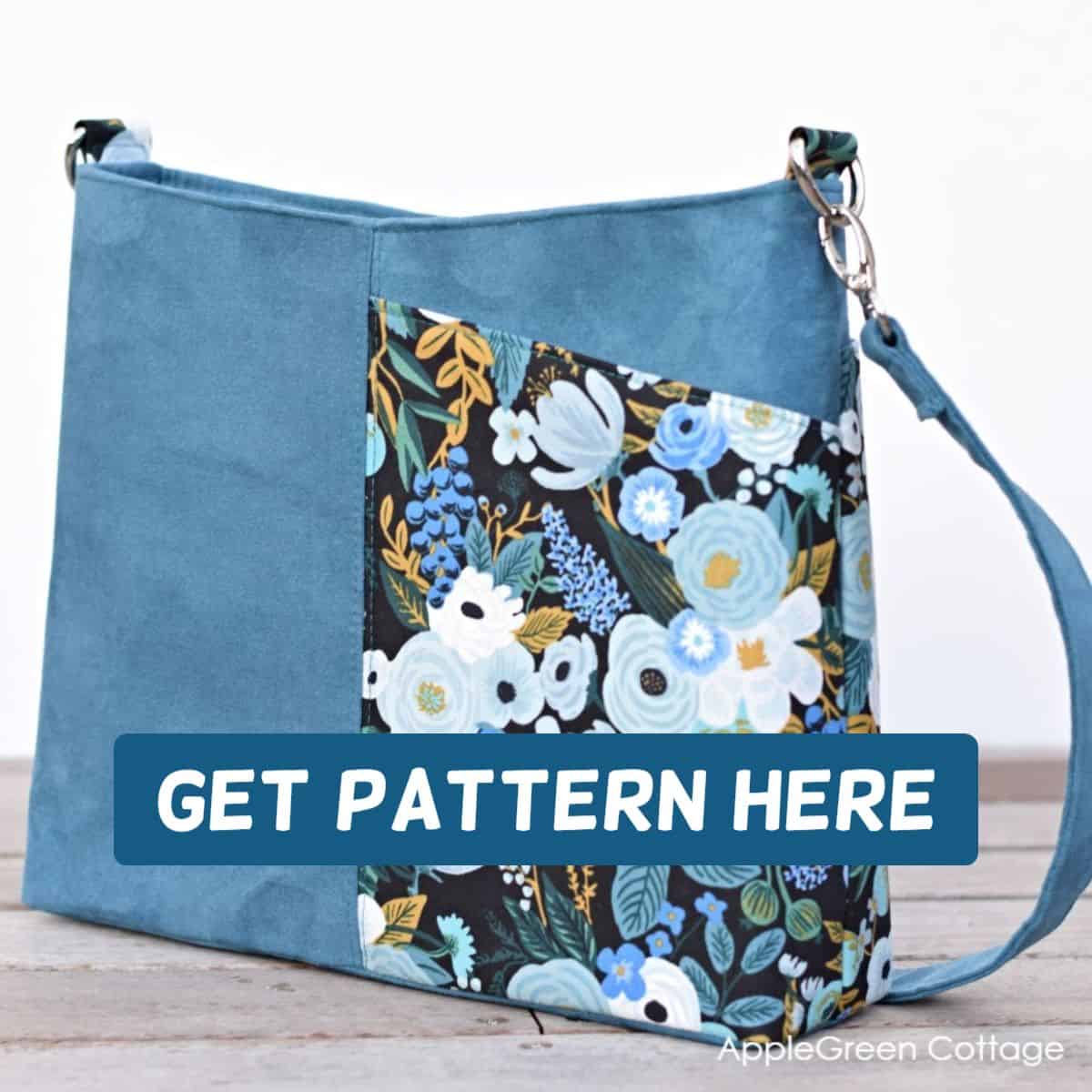 blue shouder bag on a white table