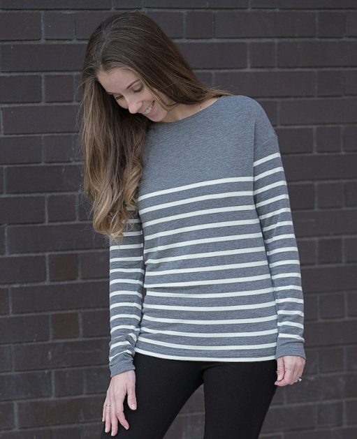 a knit fabric women's top wirth stripes