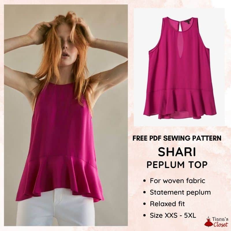 a handmade elegant sleeveless peplum top in pink sheer fabric