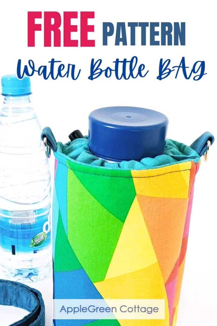 finished water bottle holder in bright cotton print with top closure and a crossbody strap