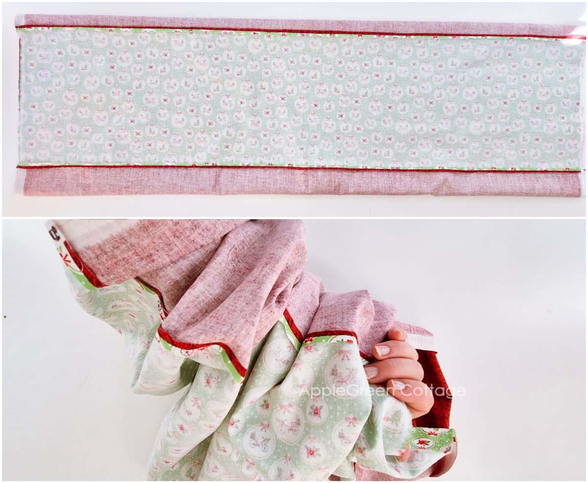 semi-finished table runner sewn with the right sides of fabric facing each other
