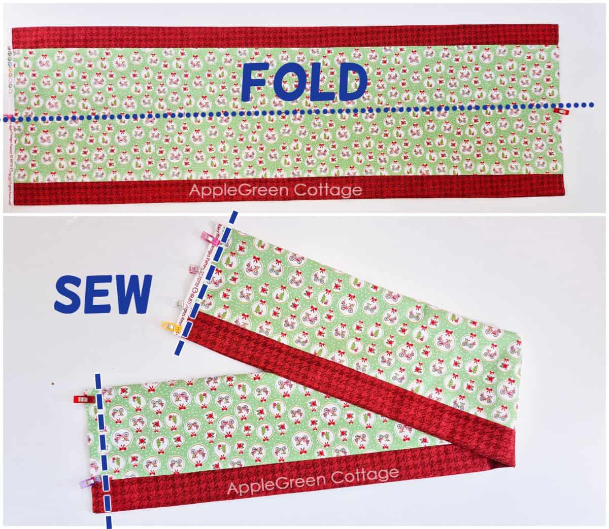 semi-finished table runner end with two a marking for folding