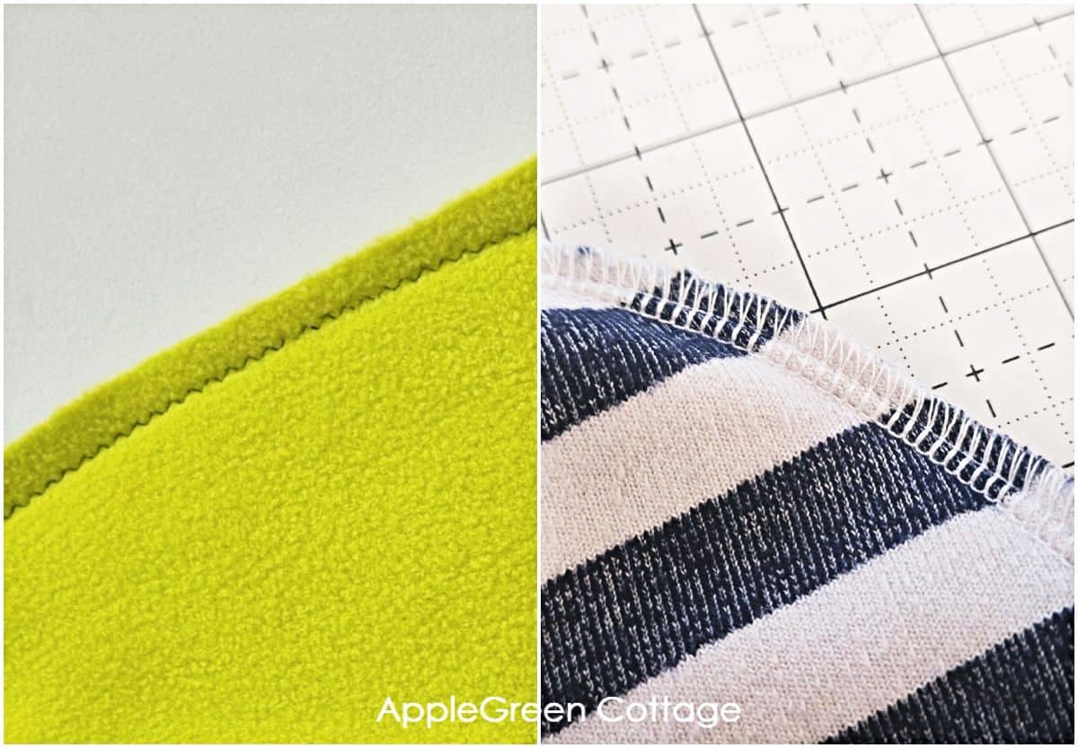 a hat sewn with a serger and a yellow piece of felt sewn with a zigzag stitch