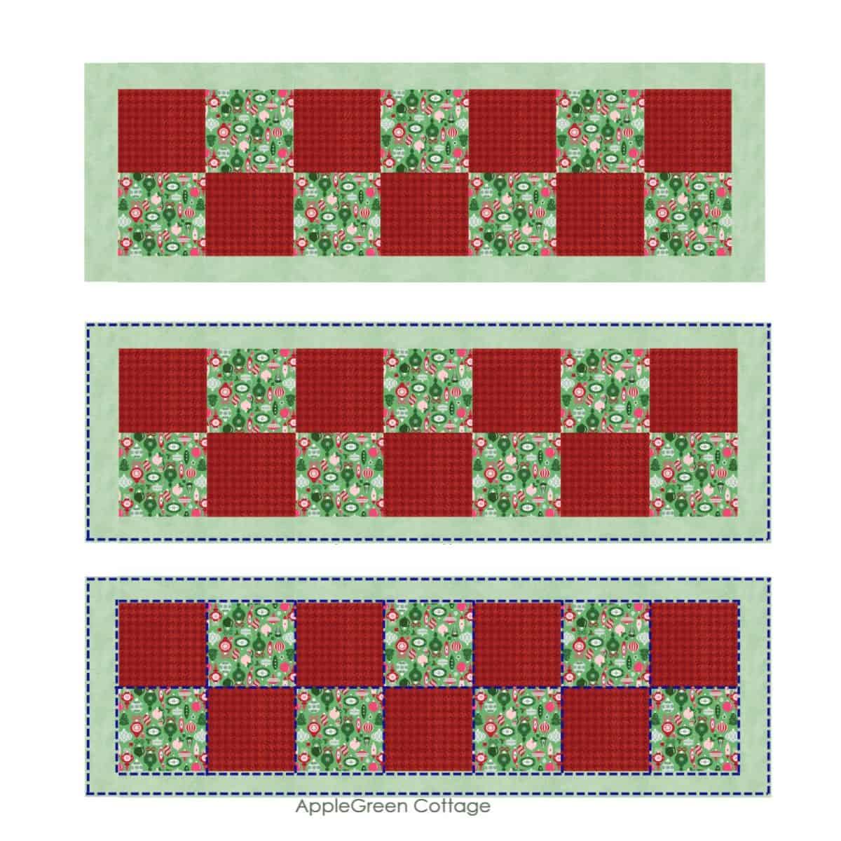 semi-finished table runner in Christmas red and green as holiday decoration
