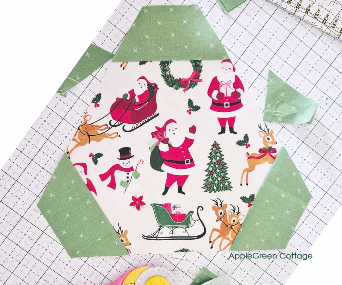 piecing of a hexagonal quilt block