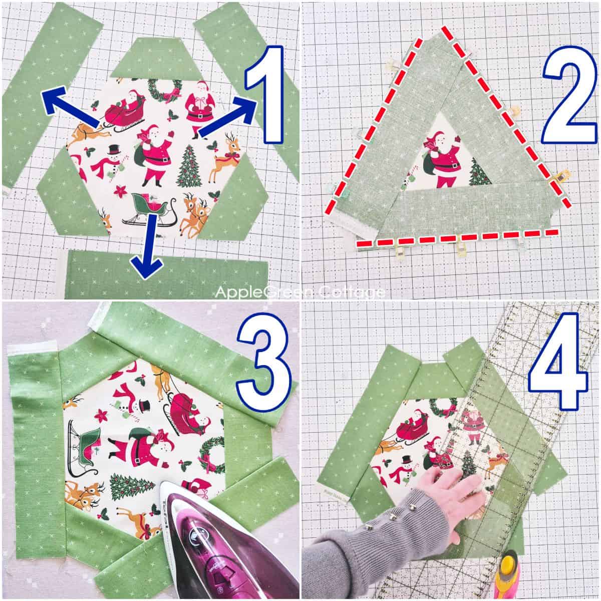 piecing of a hexagonal quilt block
