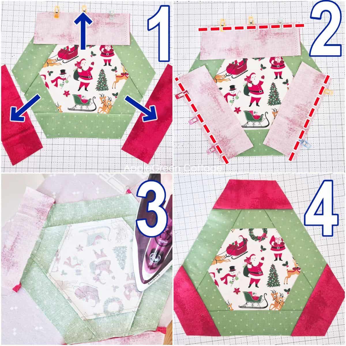 piecing of a hexagonal quilt block
