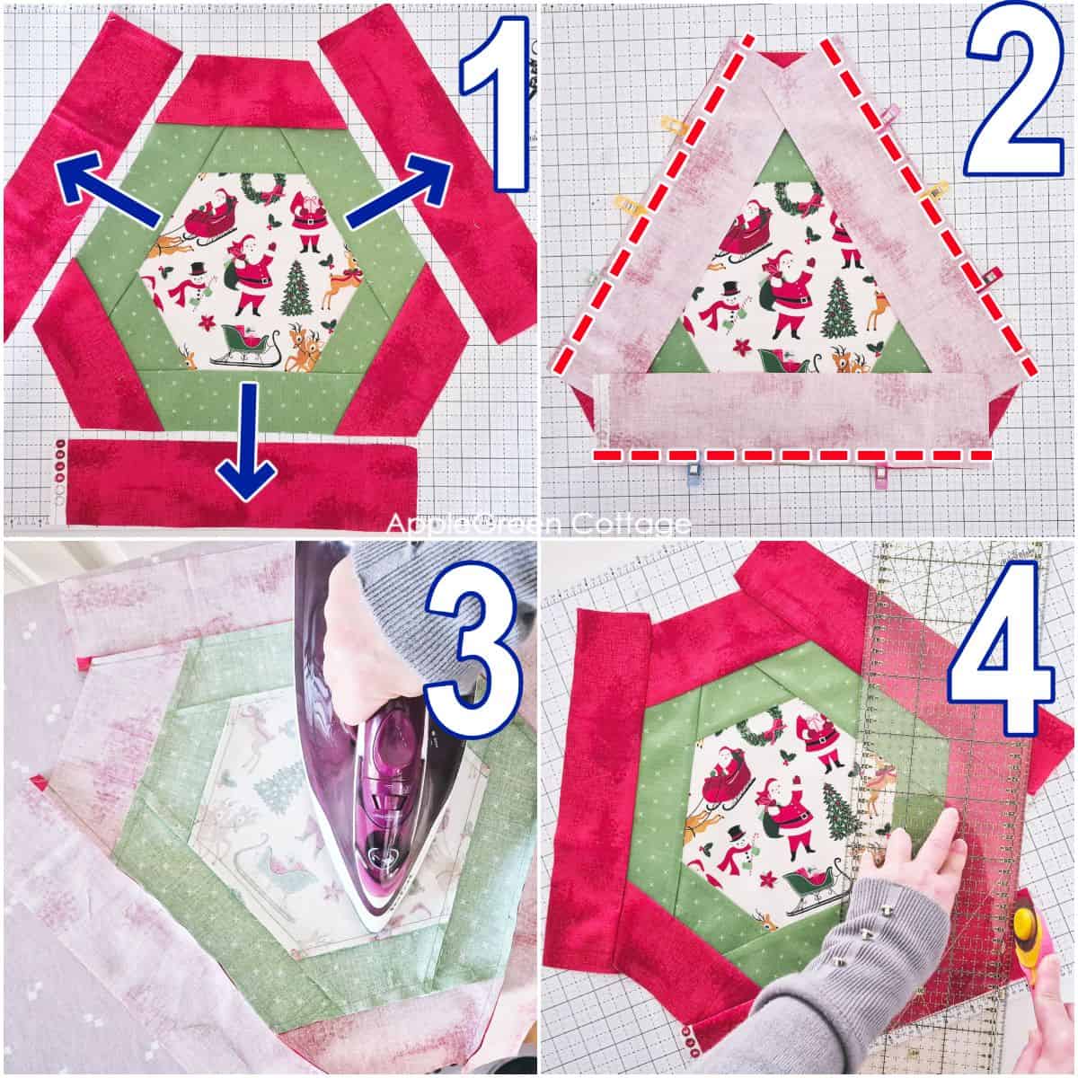 piecing of a hexagonal quilt block