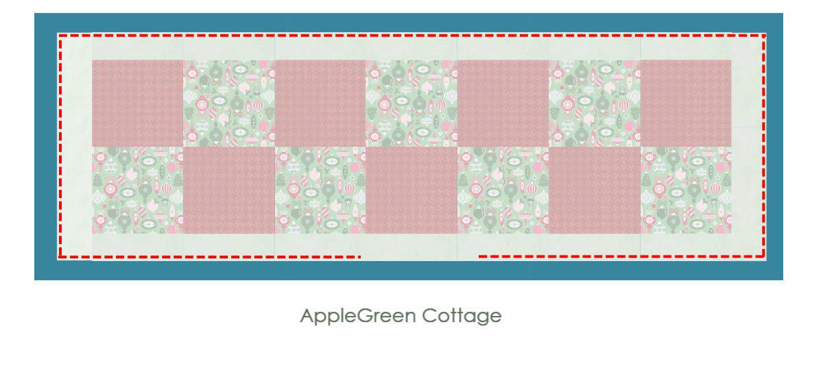 An illustration of a quilt pattern featuring a vibrant red and green mixture of squares