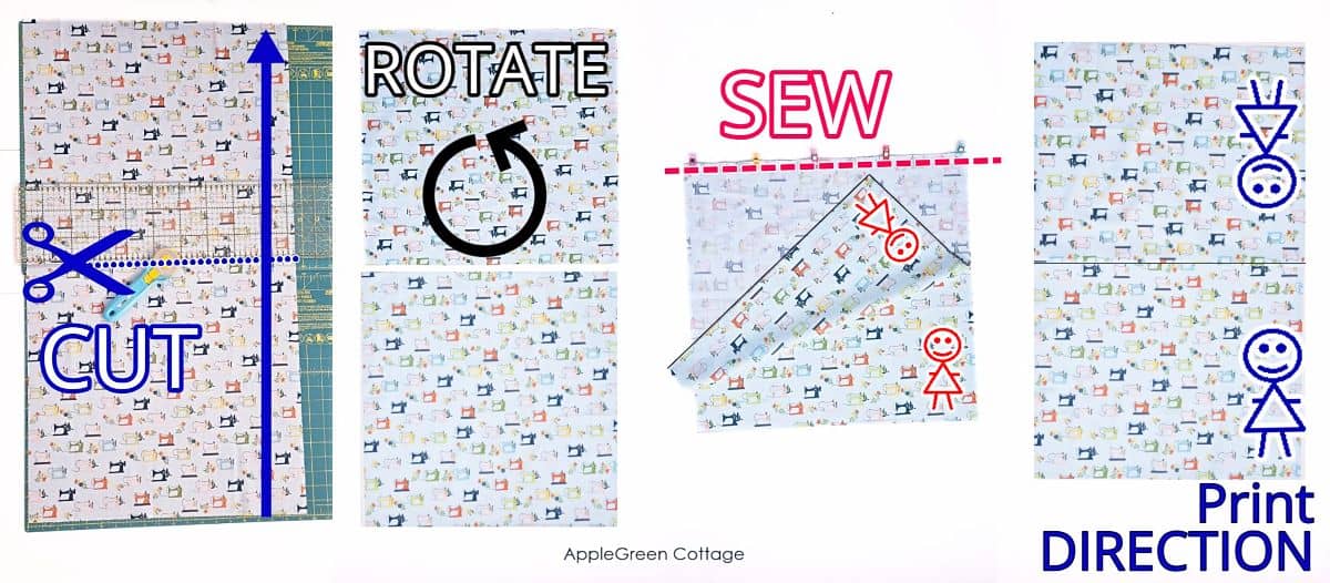 fabric folded and reordered to sew with directional fabric