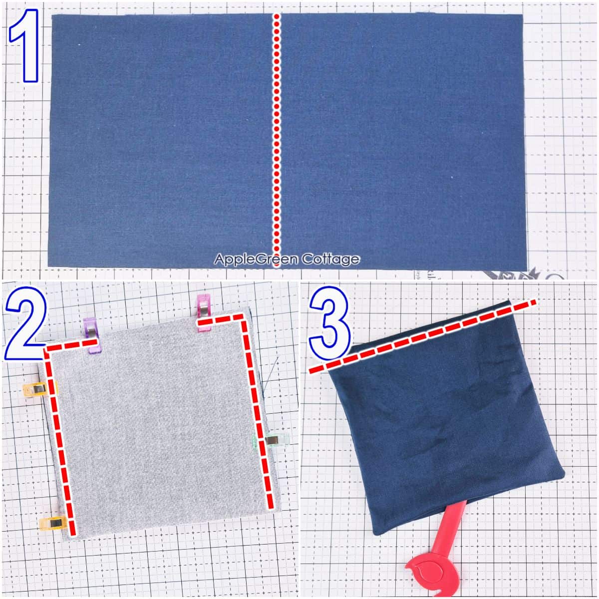 Cut fabric pieces laid out for creating a custom sewing machine cover pattern.