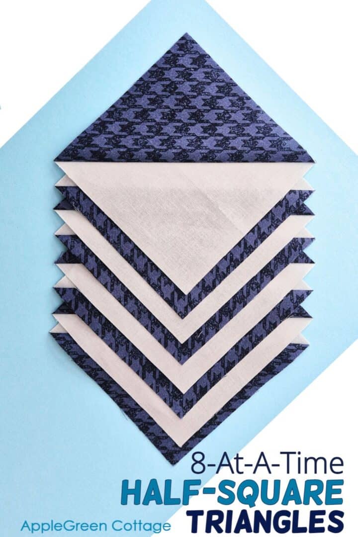 Pinned image for the Magic 8 method to make eight-at-a-time half-square triangles.