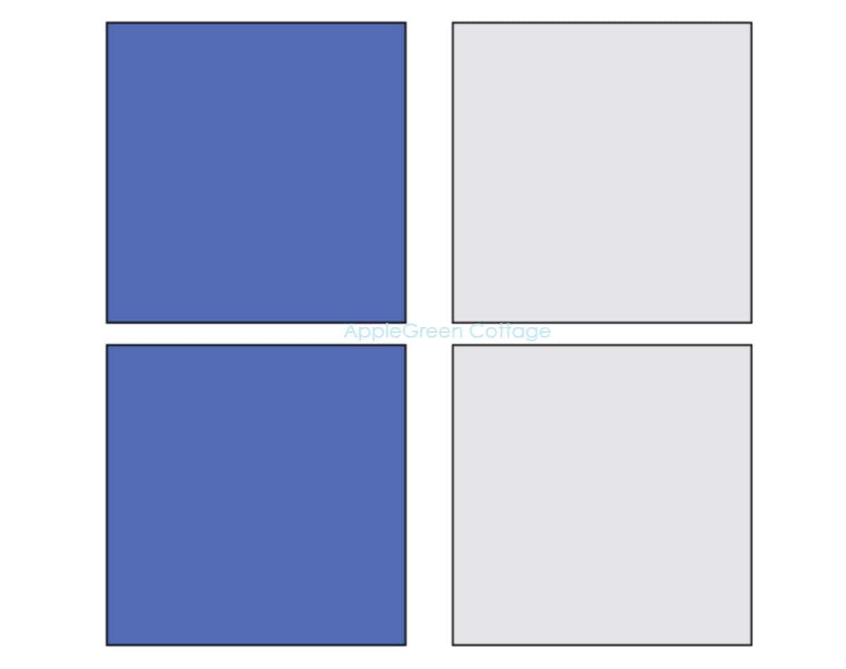 Pinwheel Block Layout Guide – A digital diagram showing fabric placement for a pinwheel quilt block, illustrating the block’s four quadrants.