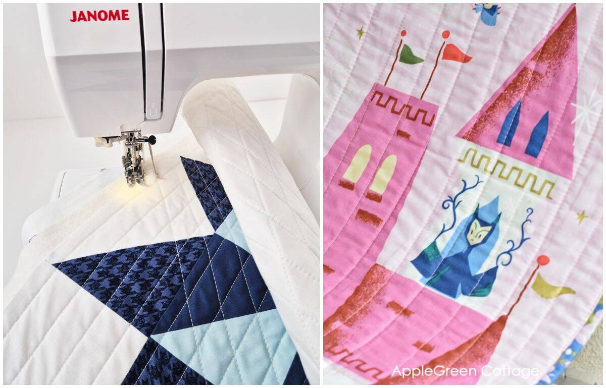 Quilting with a domestic sewing machine using a walking foot – Straight-line quilting made easy with a walking foot for even stitches.