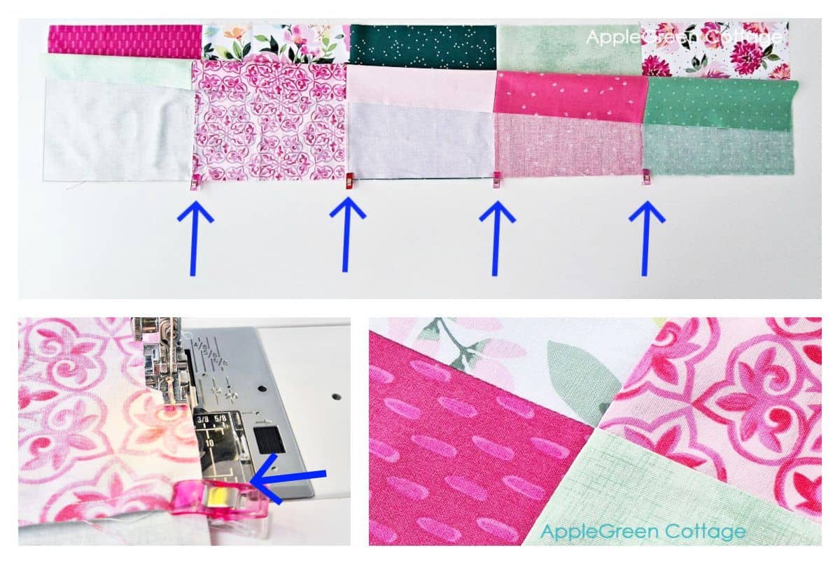 Close-up of nested seams for accurate quilt piecing.