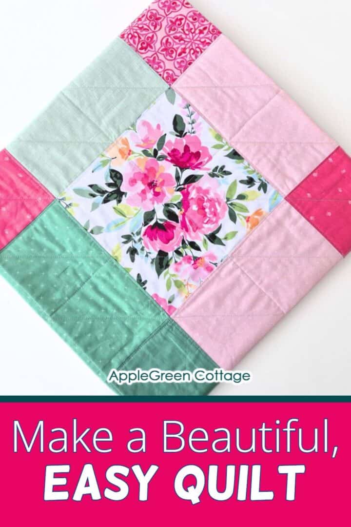 Easy floral patchwork quilt for beginners with bold prints and pastels – make a beautiful quilt step by step.