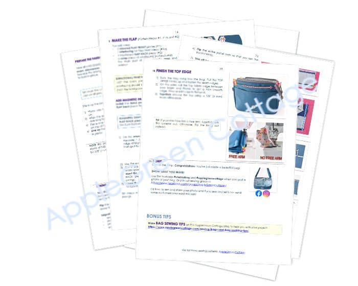 Sample pages from a step-by-step PDF sewing pattern with clear photos, diagrams, and beginner-friendly instructions.
