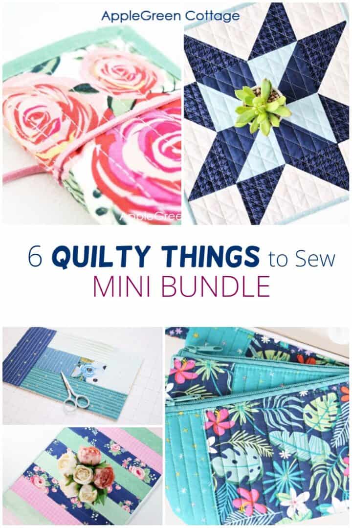 finished six small quilting projects, a mug rug, a quilted table runner, a mini quilt, a quilted needle book, and pouches.