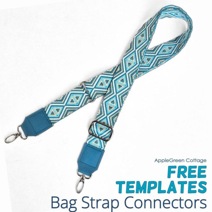 Adjustable bag strap with blue leather strap connectors and webbing strap