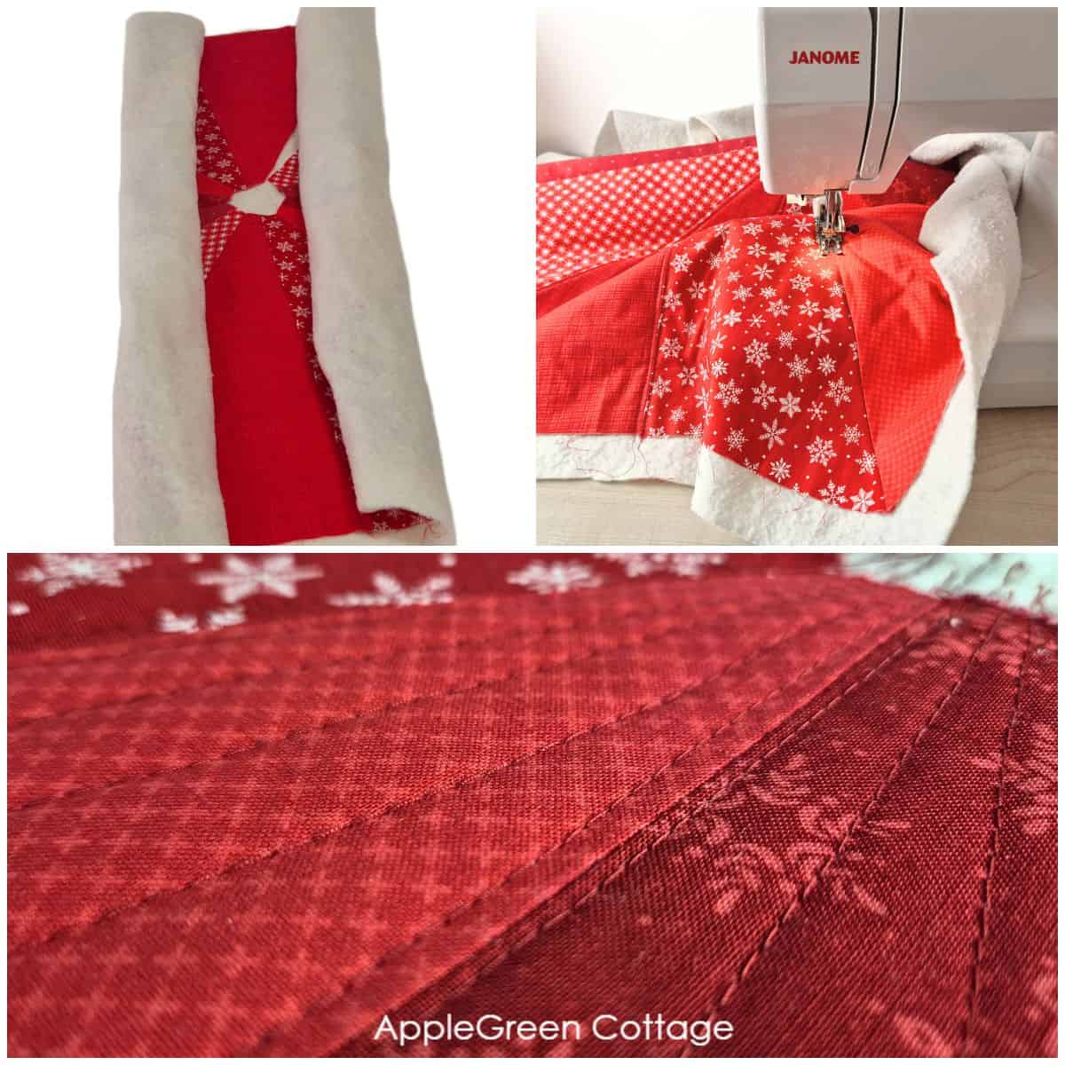 layering, stitching, and close-up of red quilting lines.