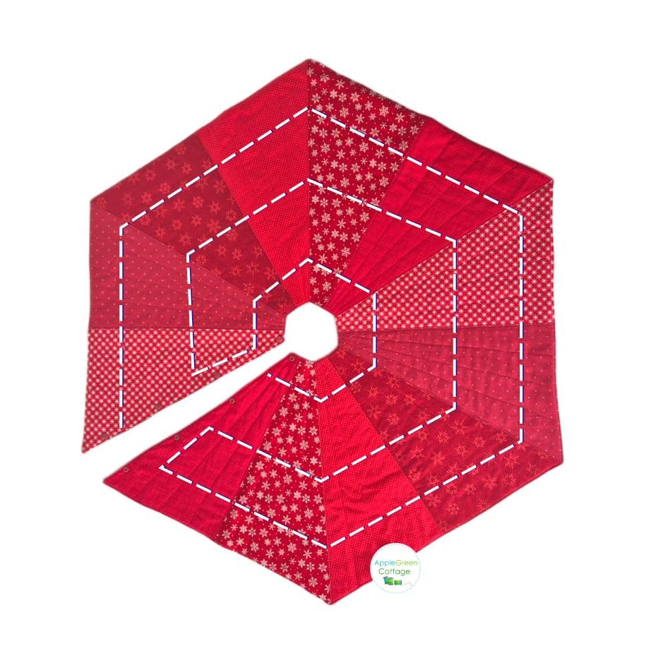 Quilting diagram showing stitching lines on the finished Christmas tree skirt, demonstrating optional quilting pattern placement.