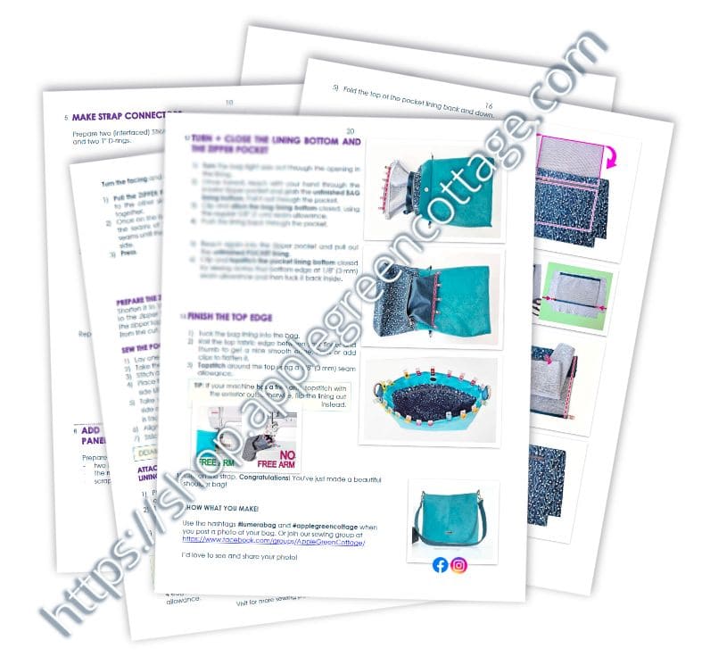 an excerpt from the Lumera Bag PDF pattern sewing instructions shown on paper