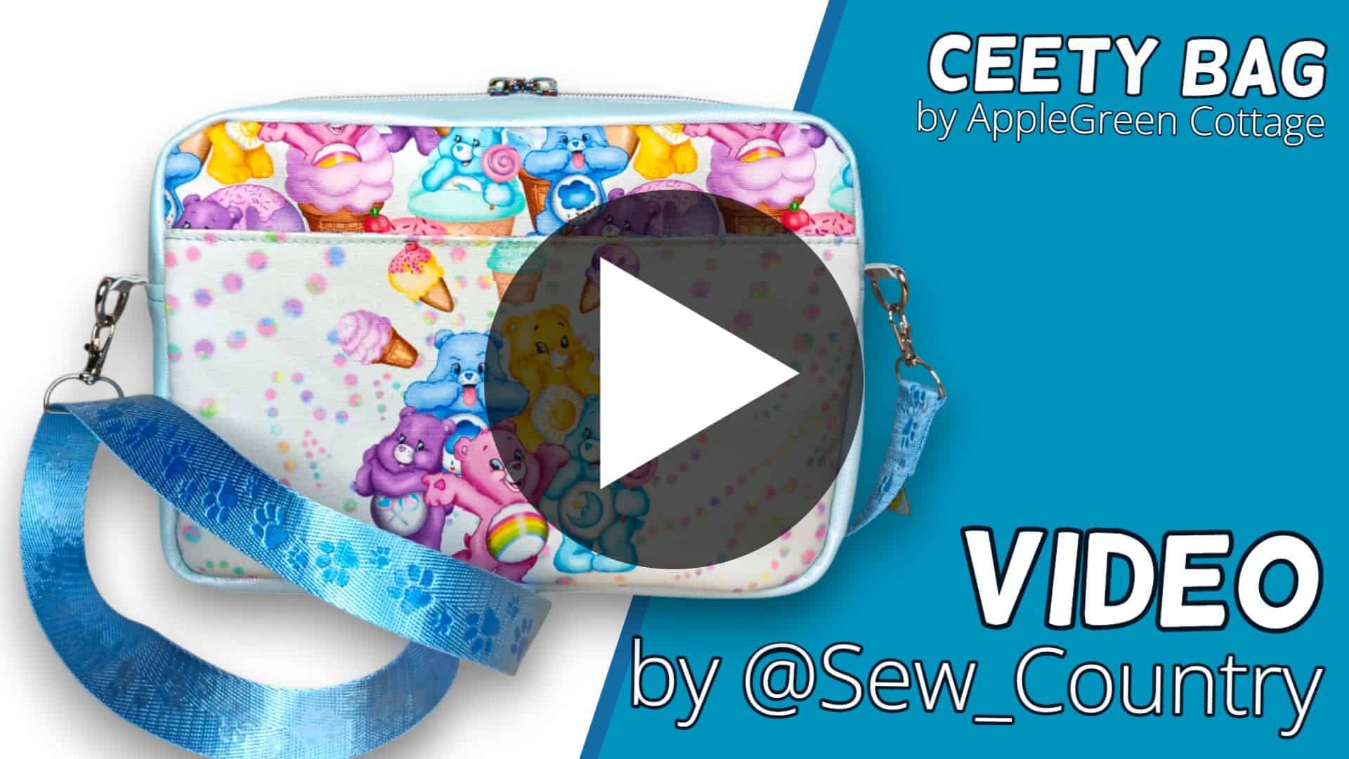 A finished Ceety crossbody bag using applegreencottage pattern, showing a beautiful boxy bag sewn by Beth at Sew_Country who has filmed a sewalong video tutorial on how to sew this bag.