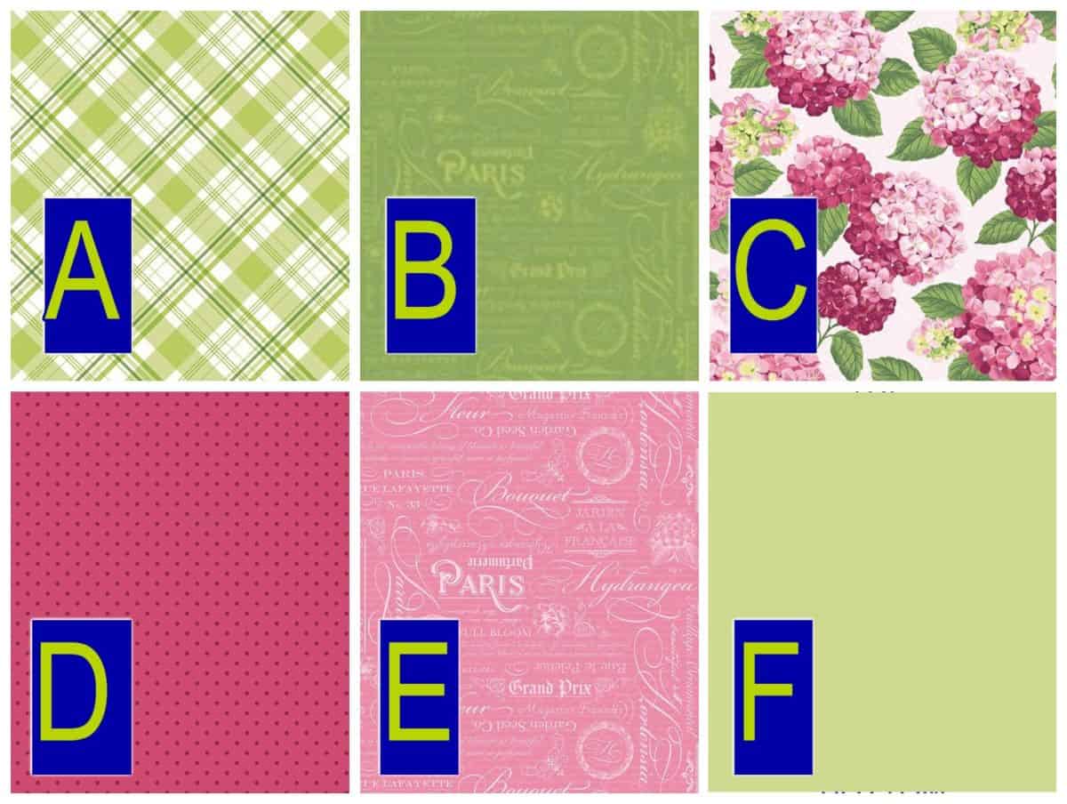 SIX QUILTING COTTON PRINTS FROM THE RILEY BLAKE DESIGNS COLLECTION HYDRANGEAS IN THE GARDE.