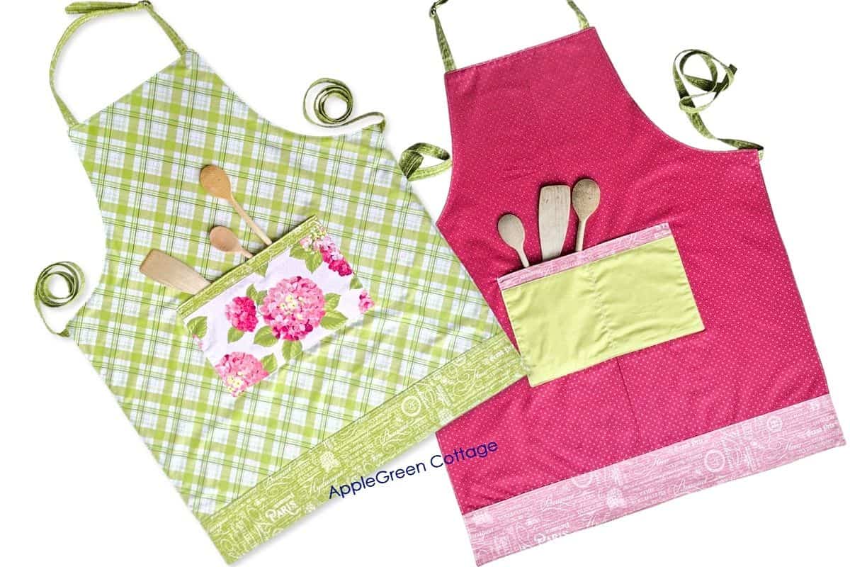 Reversible handmade apron with contrast pockets, adjustable ties, and clean finished edges.