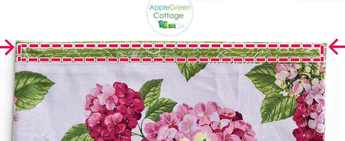 Pressed pocket ready for topstitching the top portion of the apron pocket with divider.