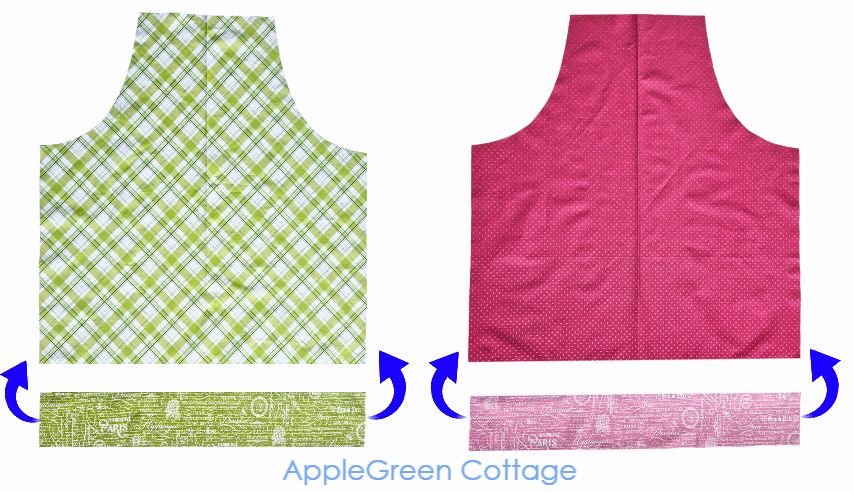 Cut fabric pieces laid out for apron pocket construction