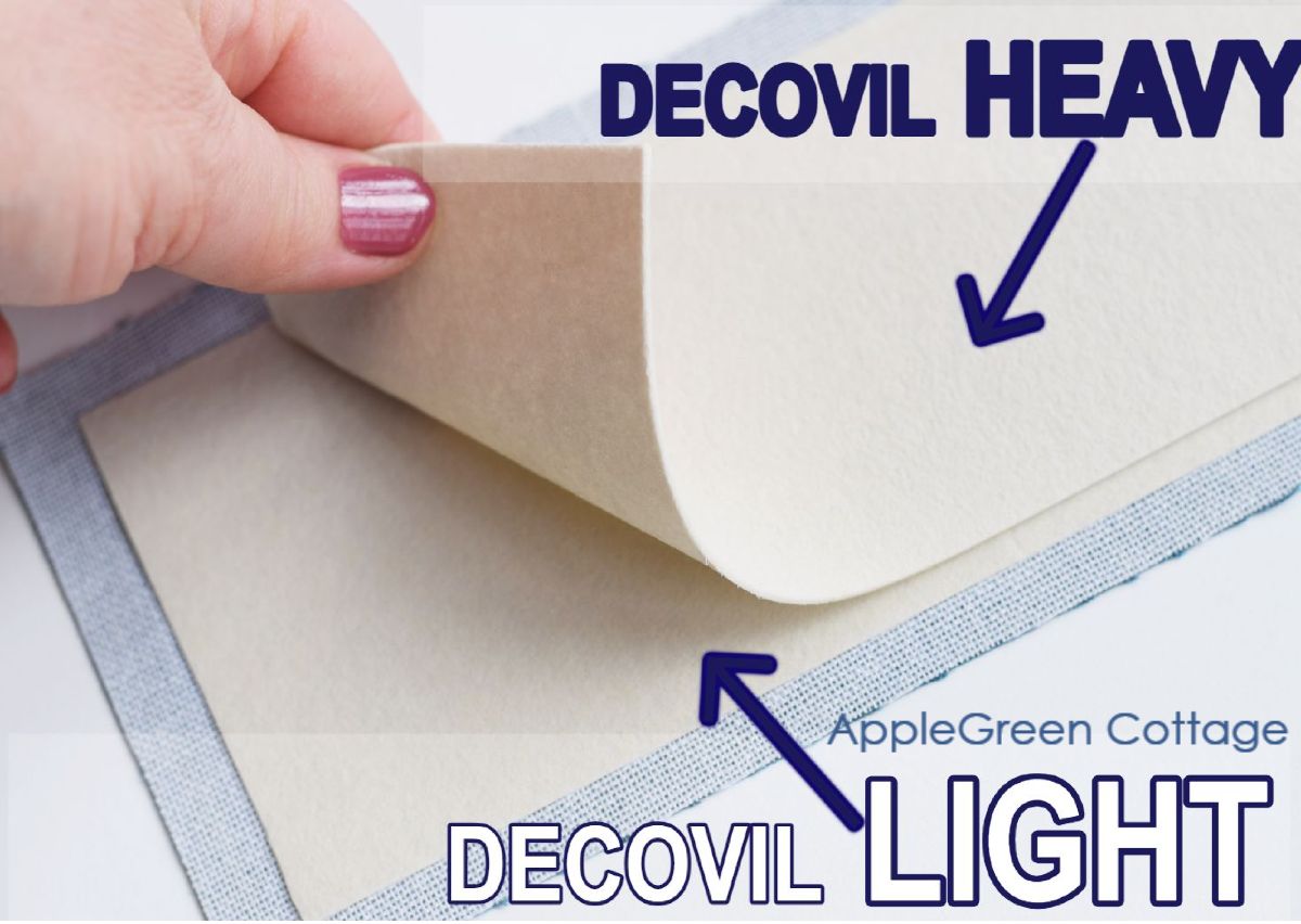 Close-up comparison of Decovil Light and Decovil Heavy on bag fabric.
