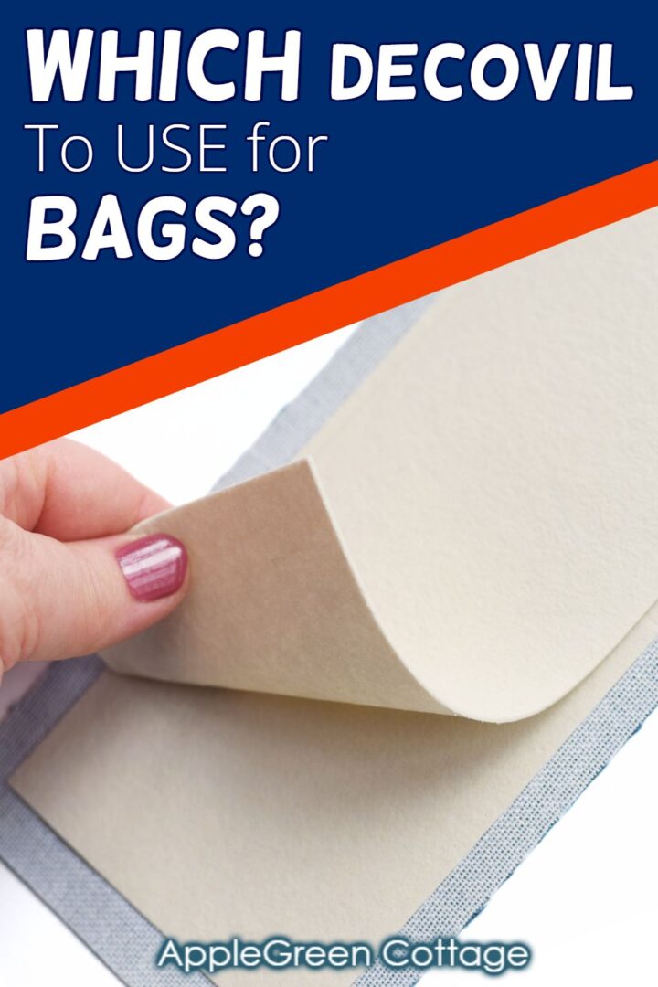 Decovil Light and Decovil Heavy comparison on interfaced bag pieces for bagmaking.
