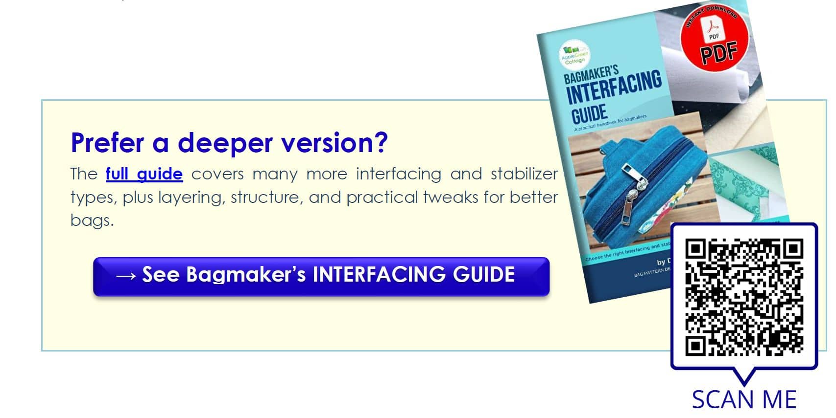 Full Bagmakers Interfacing and Stabilizers Guide PDF by applegreencottage.com