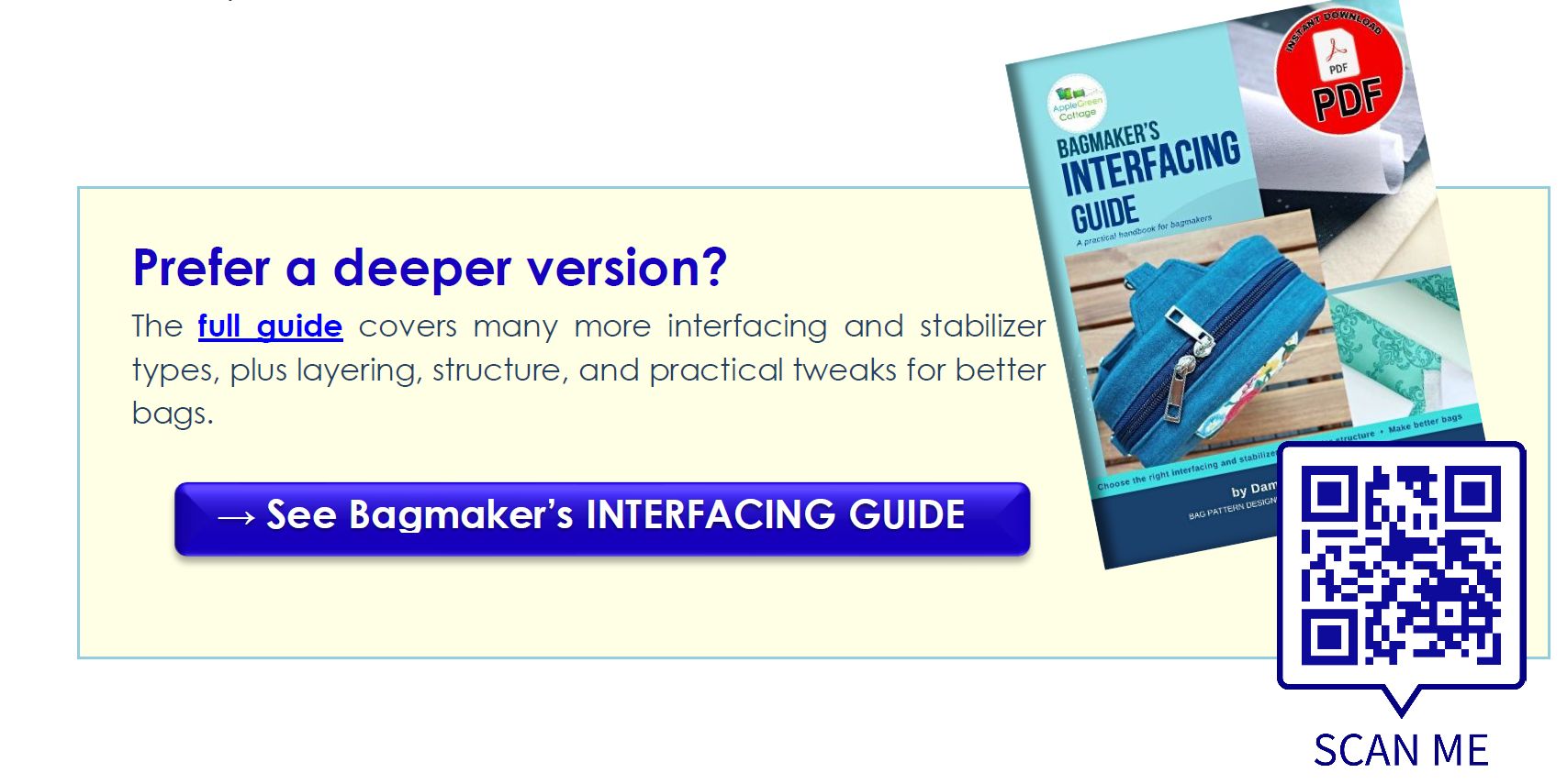 Full Bagmakers Interfacing and Stabilizers Guide PDF by applegreencottage.com