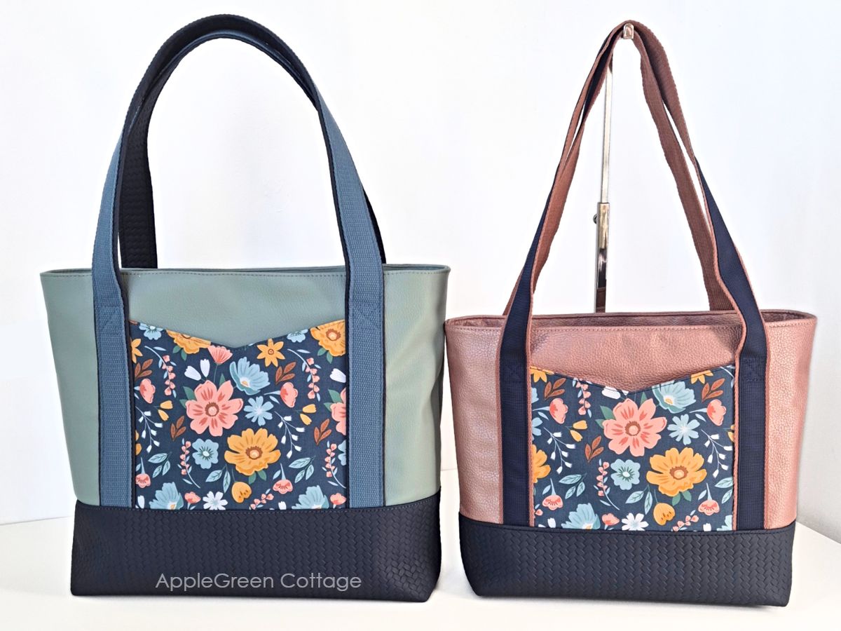 AVELA Tote Pattern in two sizes with recessed zipper, pockets, and layered handles.